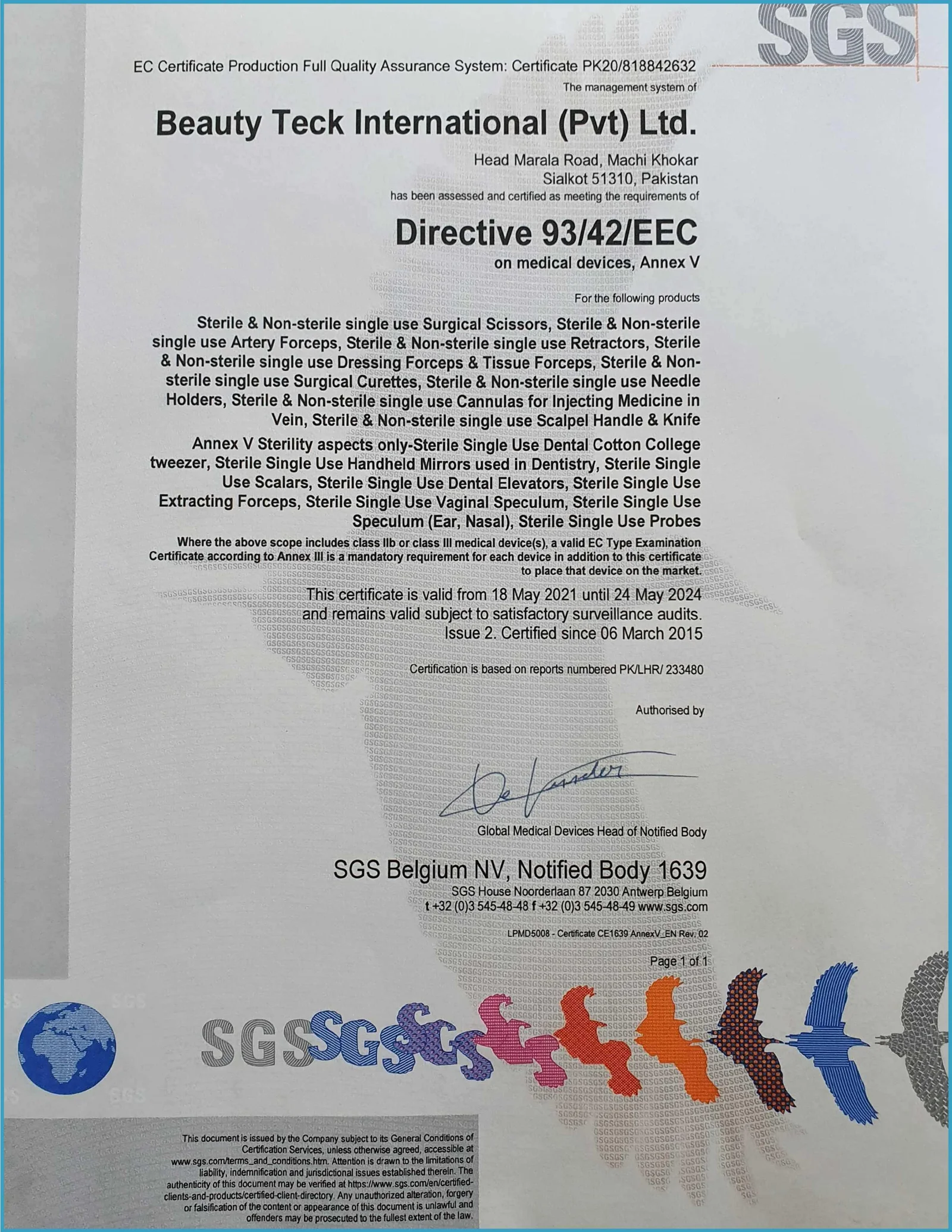 Manufacturing Certificate